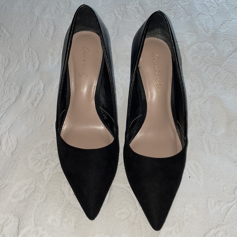 Black Faux Suede/Leather Heels - Picture 2 of 4